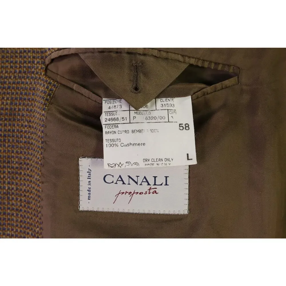 Canali Gold Blue Knit Woven 100% Cashmere Blazer Jacket 48L